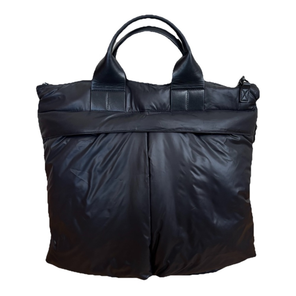 Caraa Nylon Messenger Travel Tote Bag In Black Leather Straps Expandable Luxury